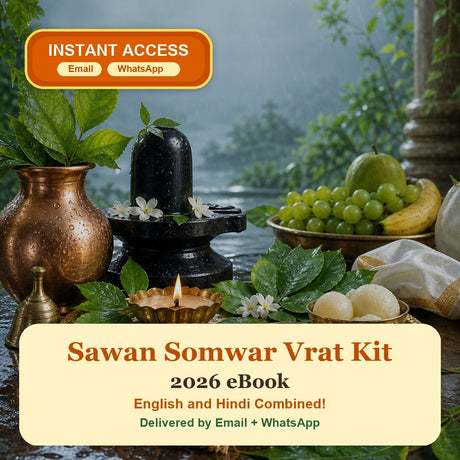 Sawan Somwar Vrat Kit 2026 eBook cover with Shivling, bel patra and instant access by Email and WhatsApp