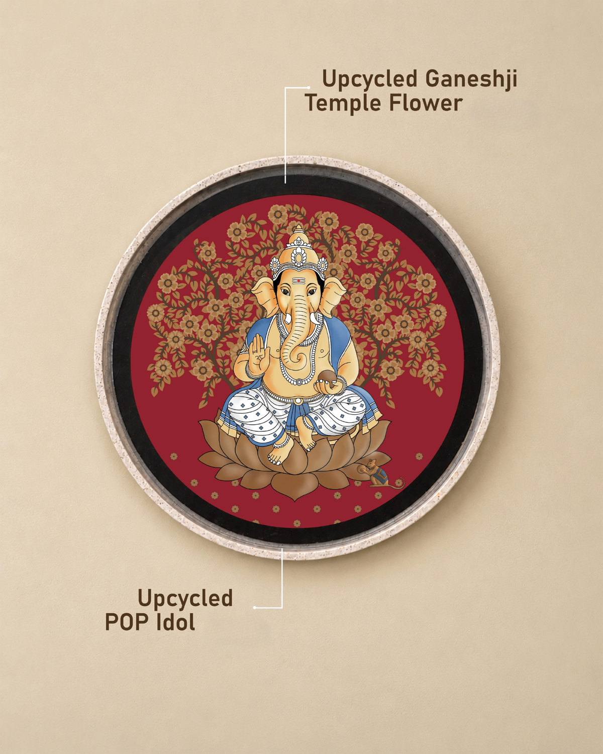Pushpam Ganesha Blessing Decorative Wall Plate - handcrafted Pushpam product