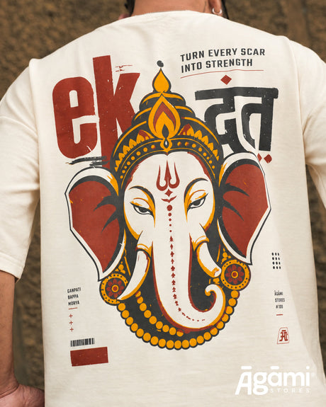 Ekdant Ganesh Oversized T-Shirt - Cream