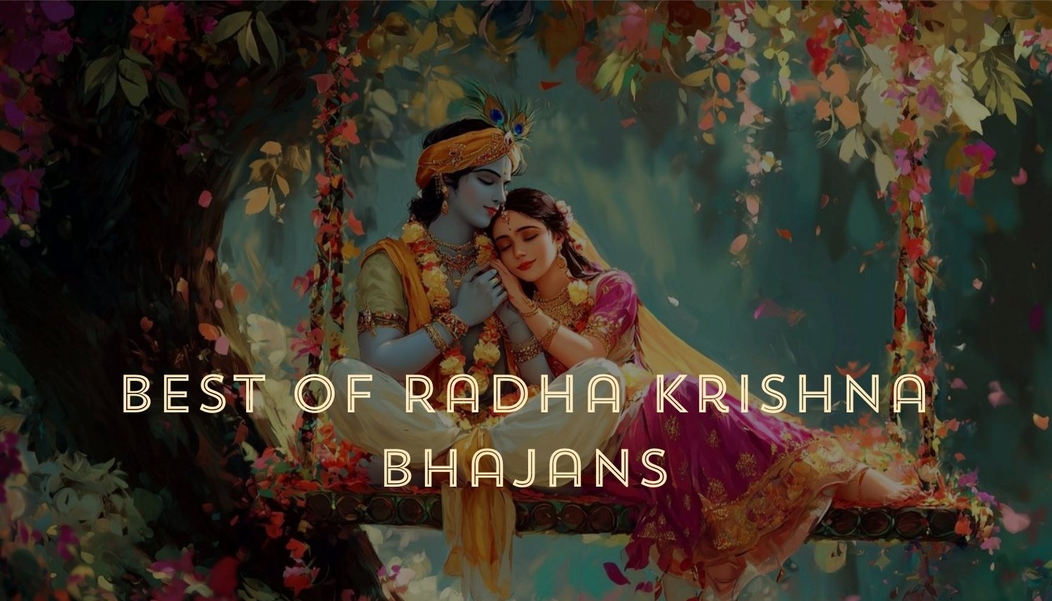 Radha and Krishna devotional artwork for a Krishna bhajan collection