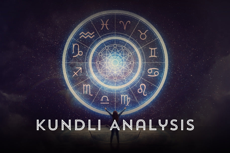 Vedic kundali birth chart analysis with zodiac houses