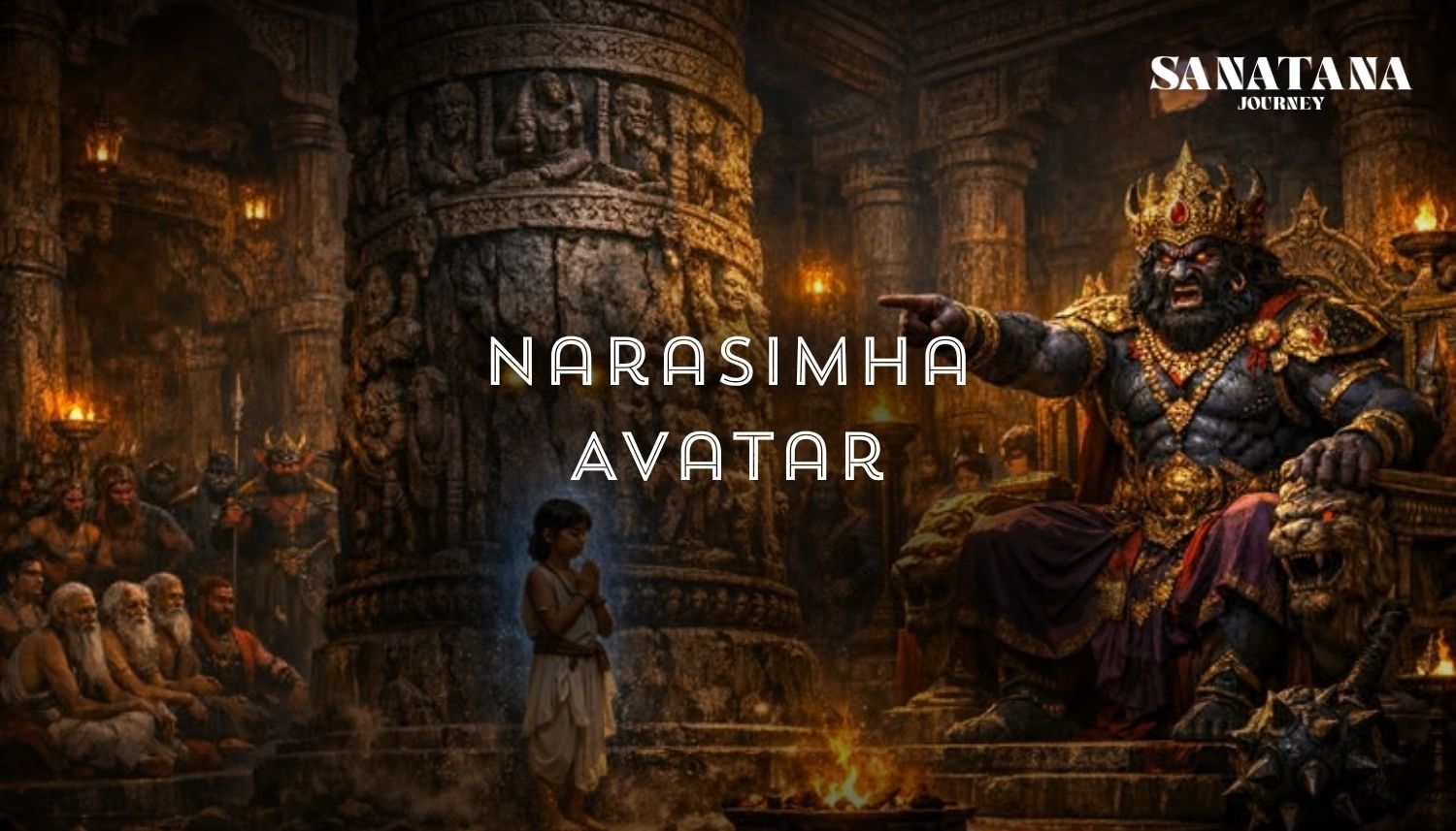 Lord Narasimha protecting Prahlada from Hiranyakashipu