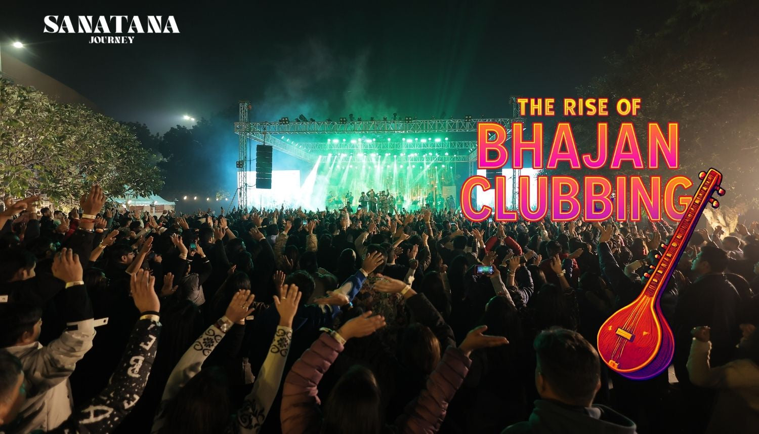 Young devotees singing at a Sanatana Journey Bhajan Clubbing event