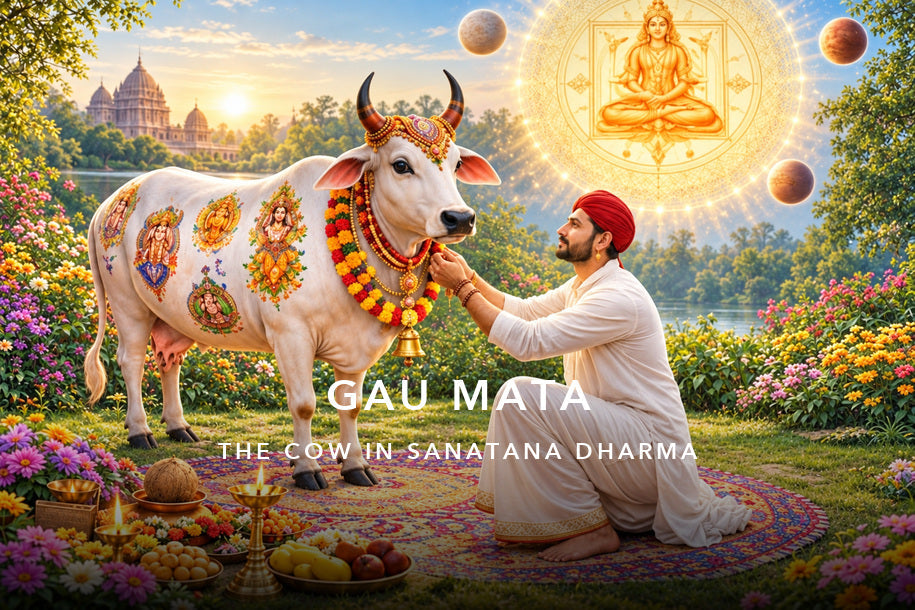 Gau Mata: Why the Cow Is Called Mother in Sanatana Dharma — The Real Reason Explained: devotional banner with a centered title and subtitle.