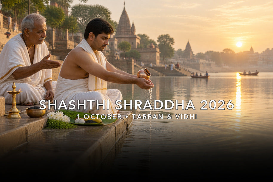 Shashthi Shraddha 2026 tarpan at an Indian riverside ghat on 1 October