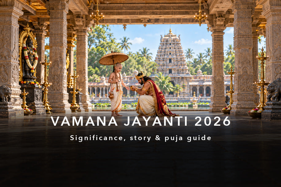 Vamana Jayanti 2026: Vamana with King Bali during a traditional water offering