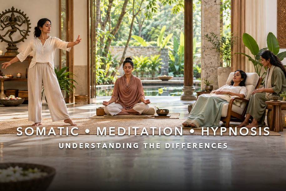 Women practicing somatic work and meditation in a retreat setting