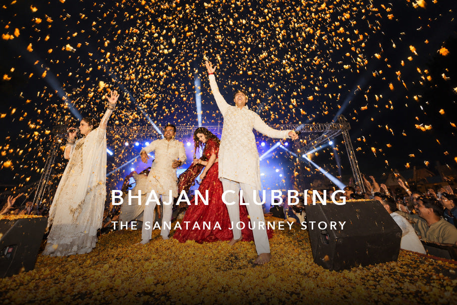 Who Gave Rise to Bhajan Clubbing Concert and Music Fest? The Story of Sanatana Journey: devotional banner with a centered title and subtitle.