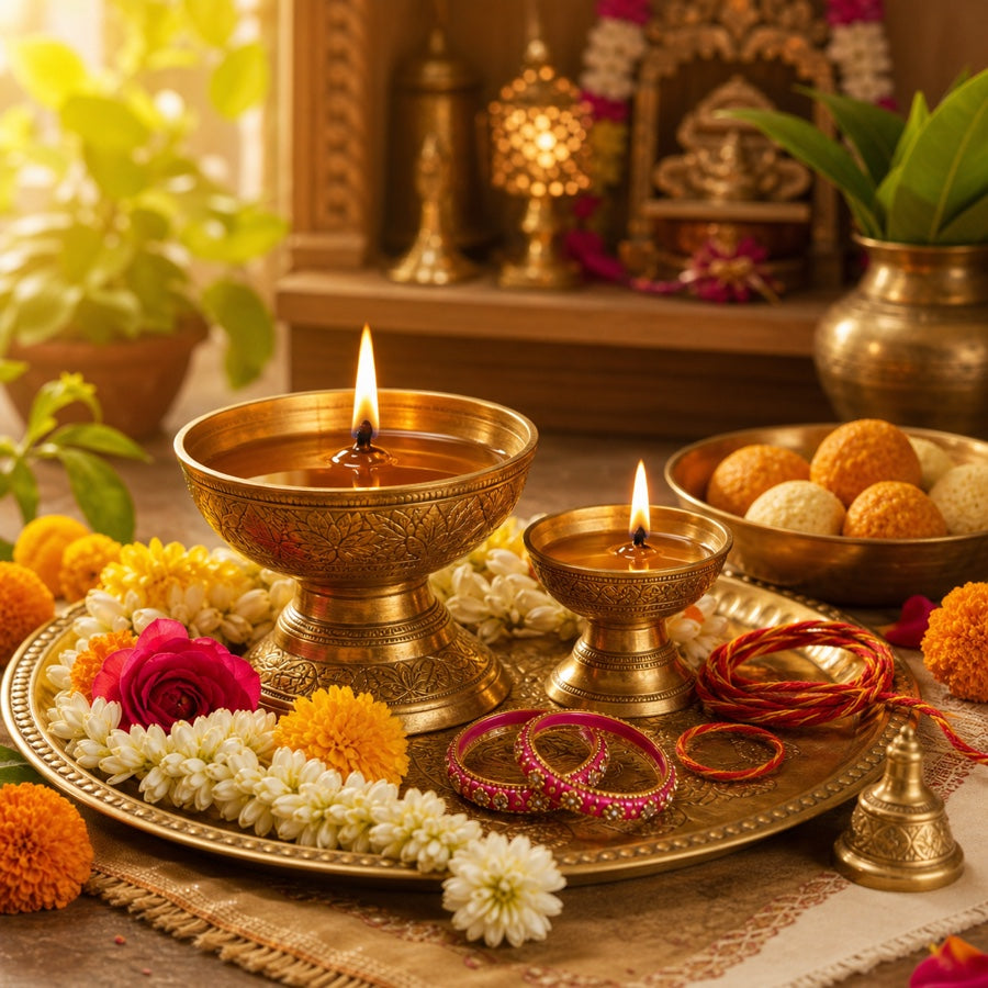 Vrat kathas for children and family blessings with parent and child diyas