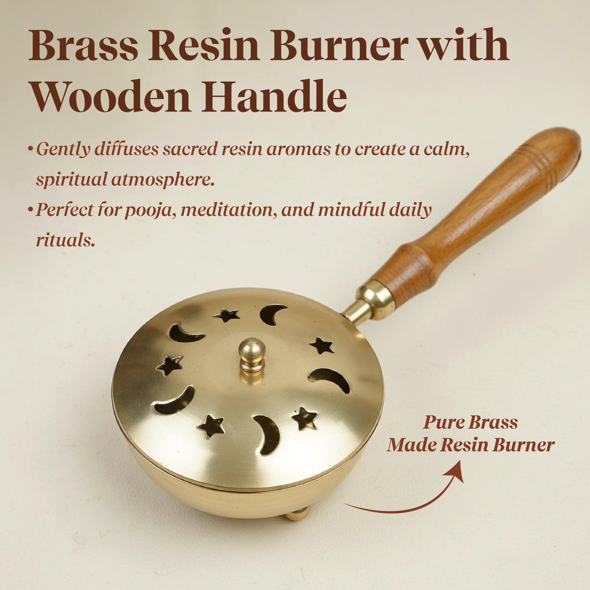 Resin Burner Kit | Wooden Handle Burner with Palo Santo, Cedar Resin & Charcoal by Pujashree | Sanatana Journey
