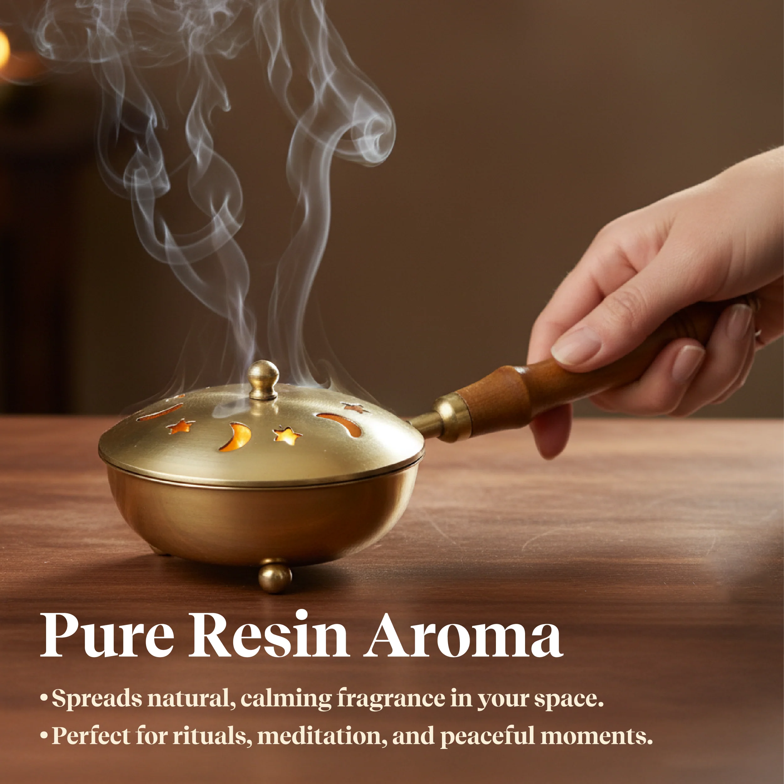 Resin Burner Kit | Wooden Handle Burner with Palo Santo, Cedar Resin & Charcoal by Pujashree | Sanatana Journey