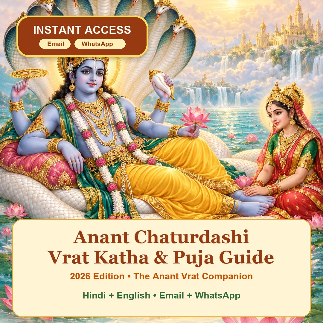 Anant Chaturdashi Vrat Katha & Puja Guide 2026 e-book cover; Hindi and English PDF with email and WhatsApp delivery