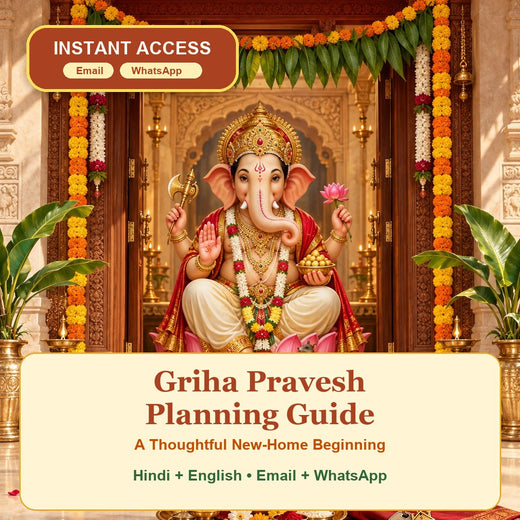Griha Pravesh Planning Guide e-book cover; Hindi and English PDF with email and WhatsApp delivery