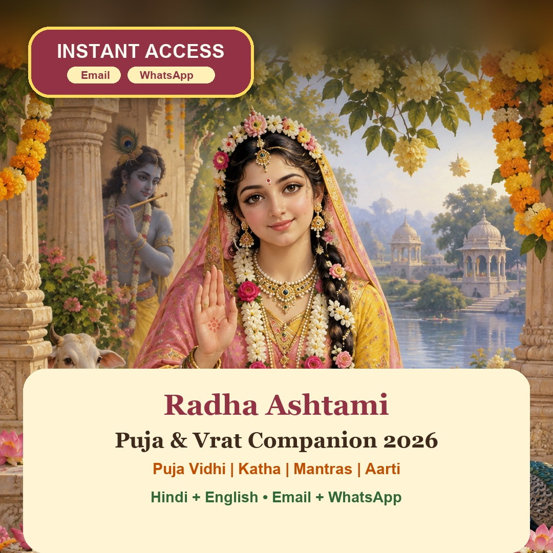 Radha Ashtami Puja and Vrat Companion 2026 Hindi and English eBook cover with instant PDF access by Email and WhatsApp