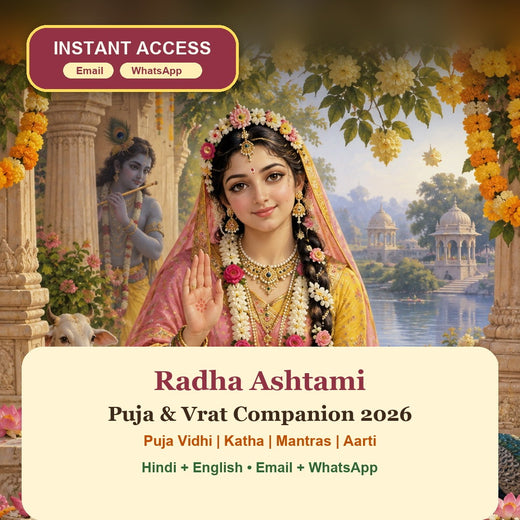 Radha Ashtami Puja and Vrat Companion 2026 Hindi and English eBook cover with instant PDF access by Email and WhatsApp