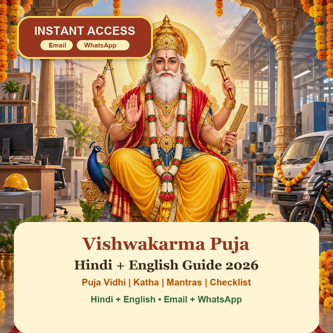 Vishwakarma Puja Guide 2026 Hindi and English eBook cover with instant PDF access by Email and WhatsApp