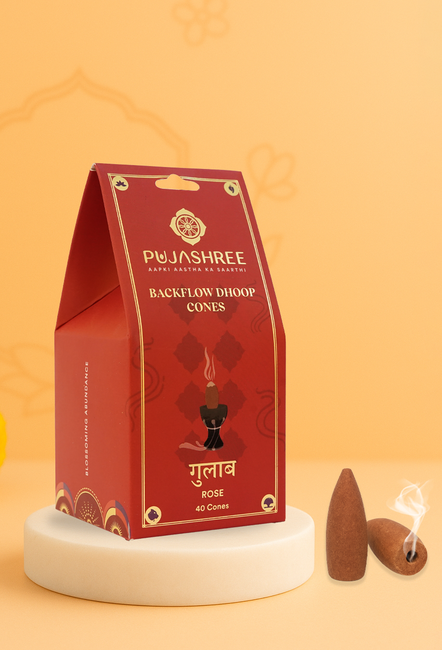 Rose Backflow Dhoop Cones (40 pcs) by Pujashree | Sanatana Journey