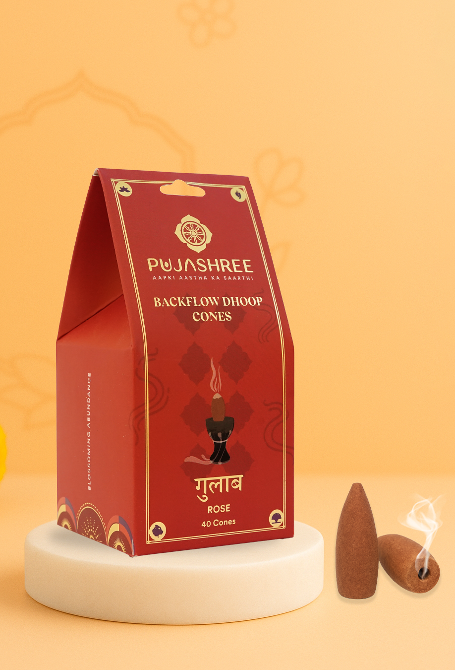 Rose Backflow Dhoop Cones (40 pcs) by Pujashree | Sanatana Journey