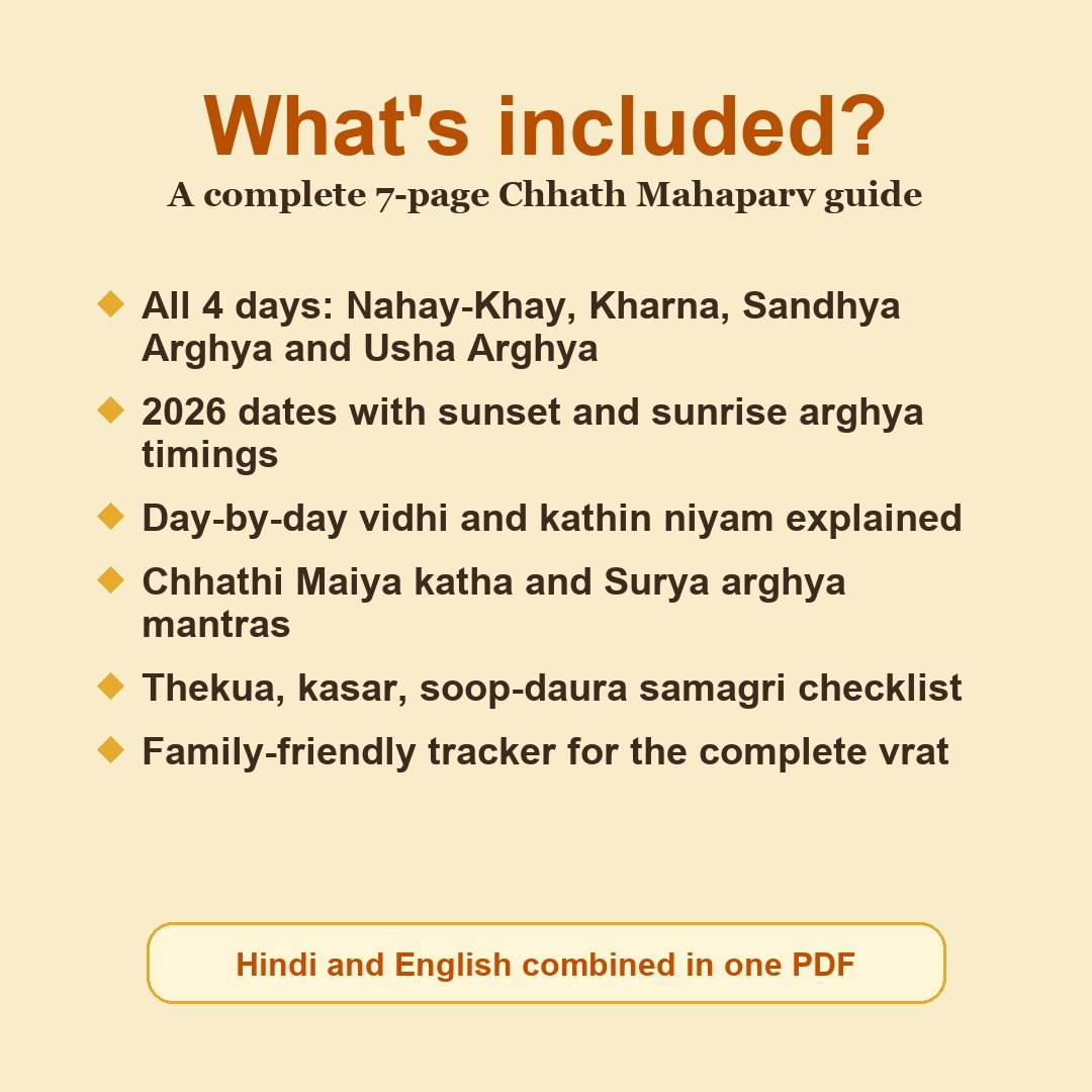 Chhath Puja Guide eBook contents including dates, puja vidhi, katha, mantras, aarti and checklist