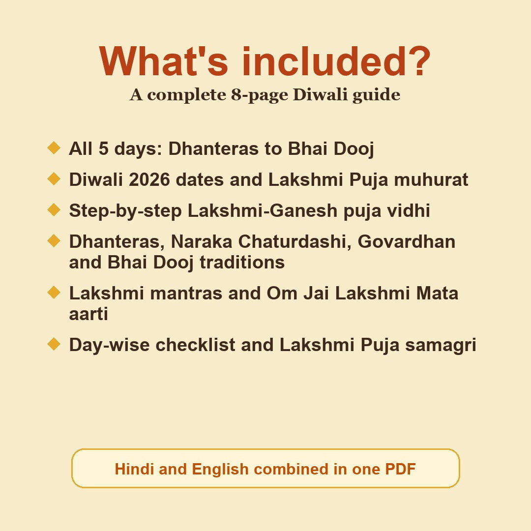 Diwali Panch-Parv Guide eBook contents including dates, puja vidhi, katha, mantras, aarti and checklist