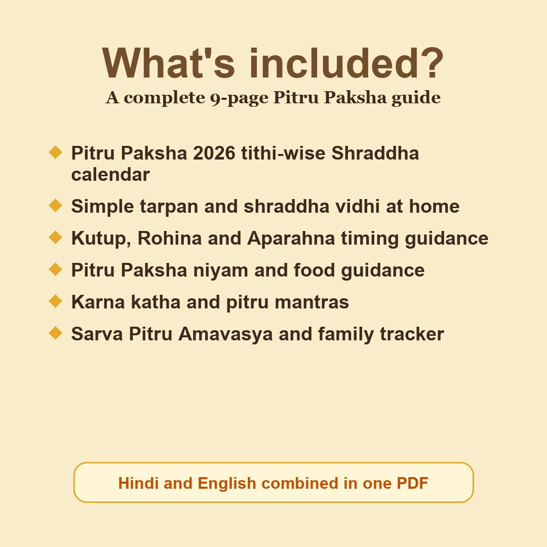 Pitru Paksha Guide eBook contents including dates, puja vidhi, katha, mantras, aarti and checklist