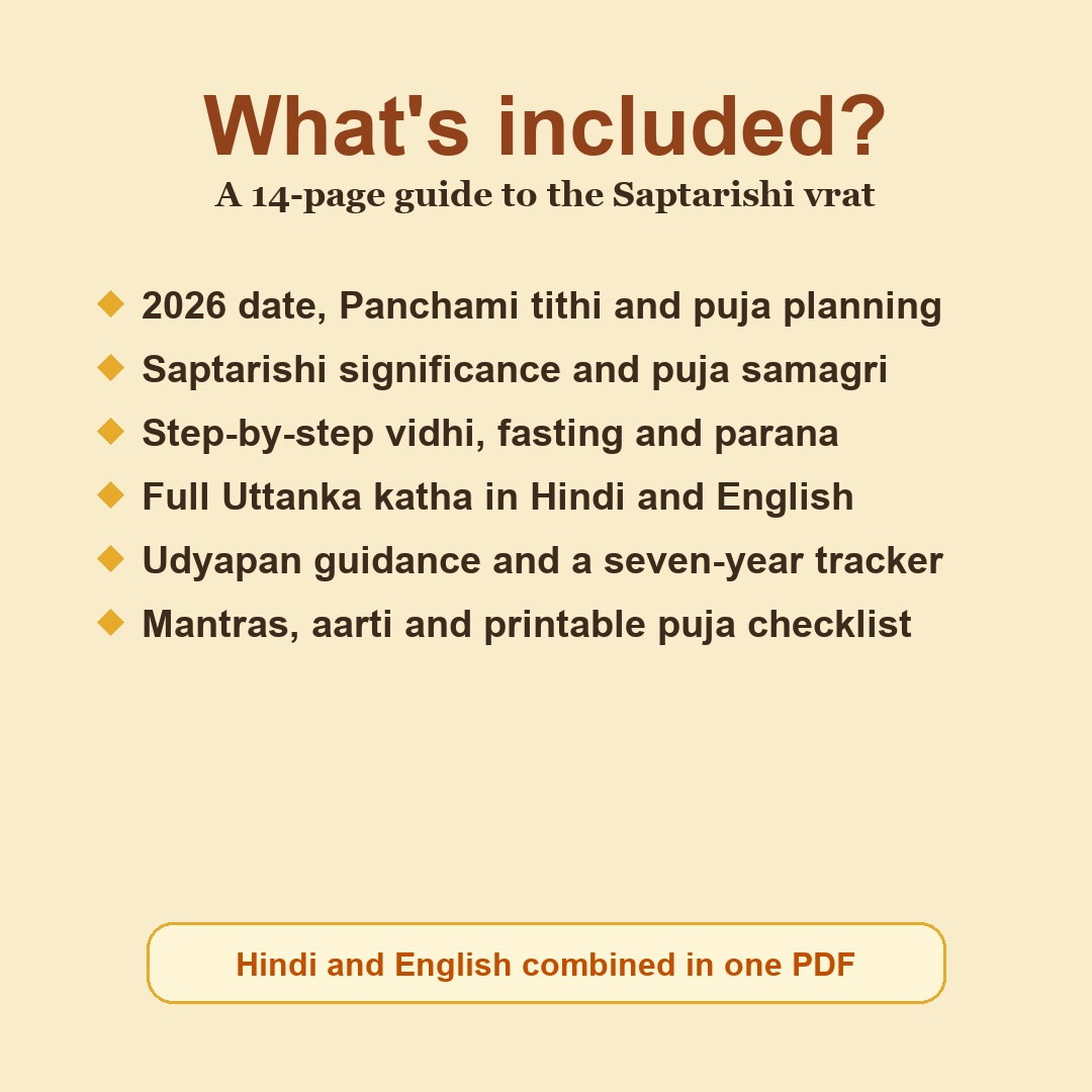 Rishi Panchami Vrat Katha and Saptarishi Puja Guide 2026 Hindi and English eBook contents overview with puja guidance and bilingual katha