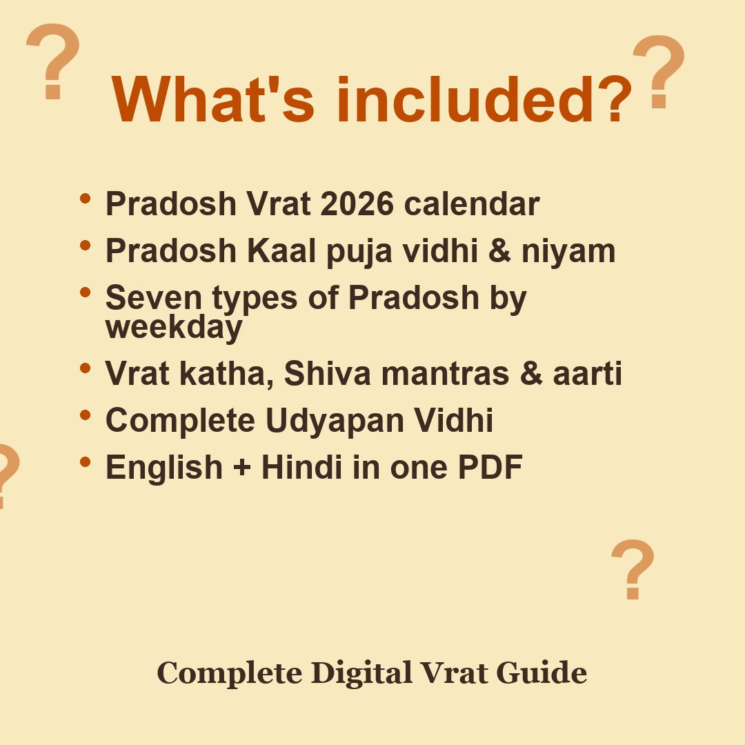 Pradosh Vrat Guide eBook contents including 2026 calendar, puja vidhi, niyam, katha, mantras, aarti and udyapan