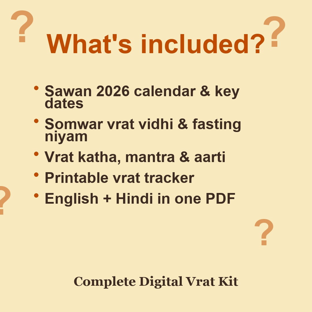 Sawan Somwar Vrat Kit eBook contents including 2026 calendar, puja vidhi, katha, aarti and tracker