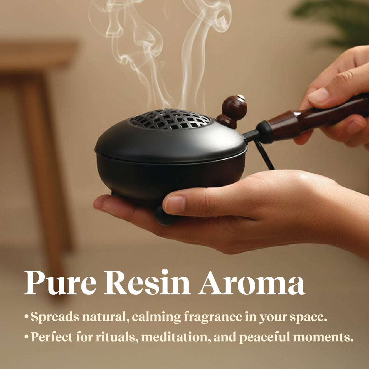 Black Wooden Handle Resin Burner (Small) by Pujashree | Sanatana Journey