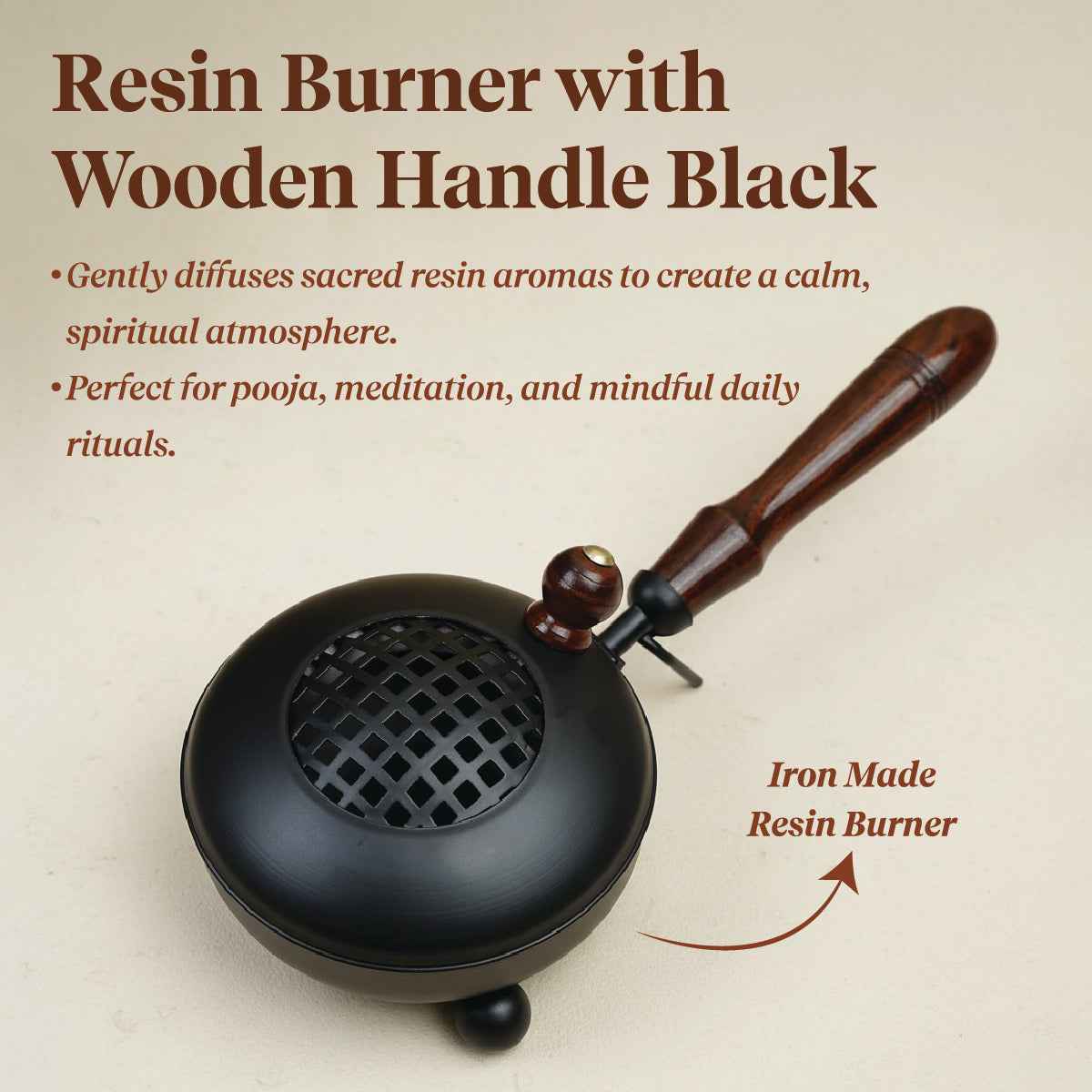 Black Wooden Handle Resin Burner (Large) by Pujashree | Sanatana Journey