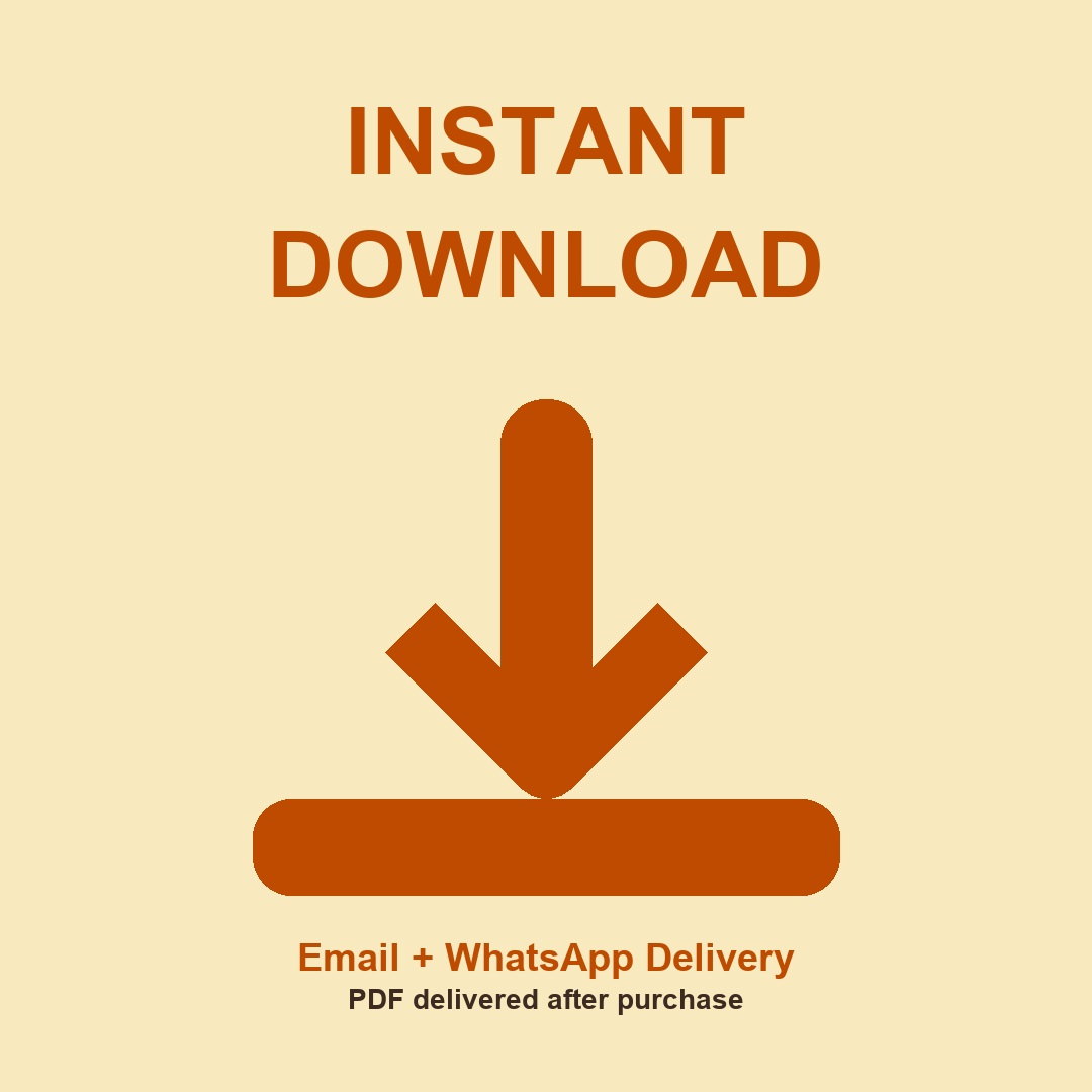 Instant download eBook image showing Email and WhatsApp PDF delivery after purchase