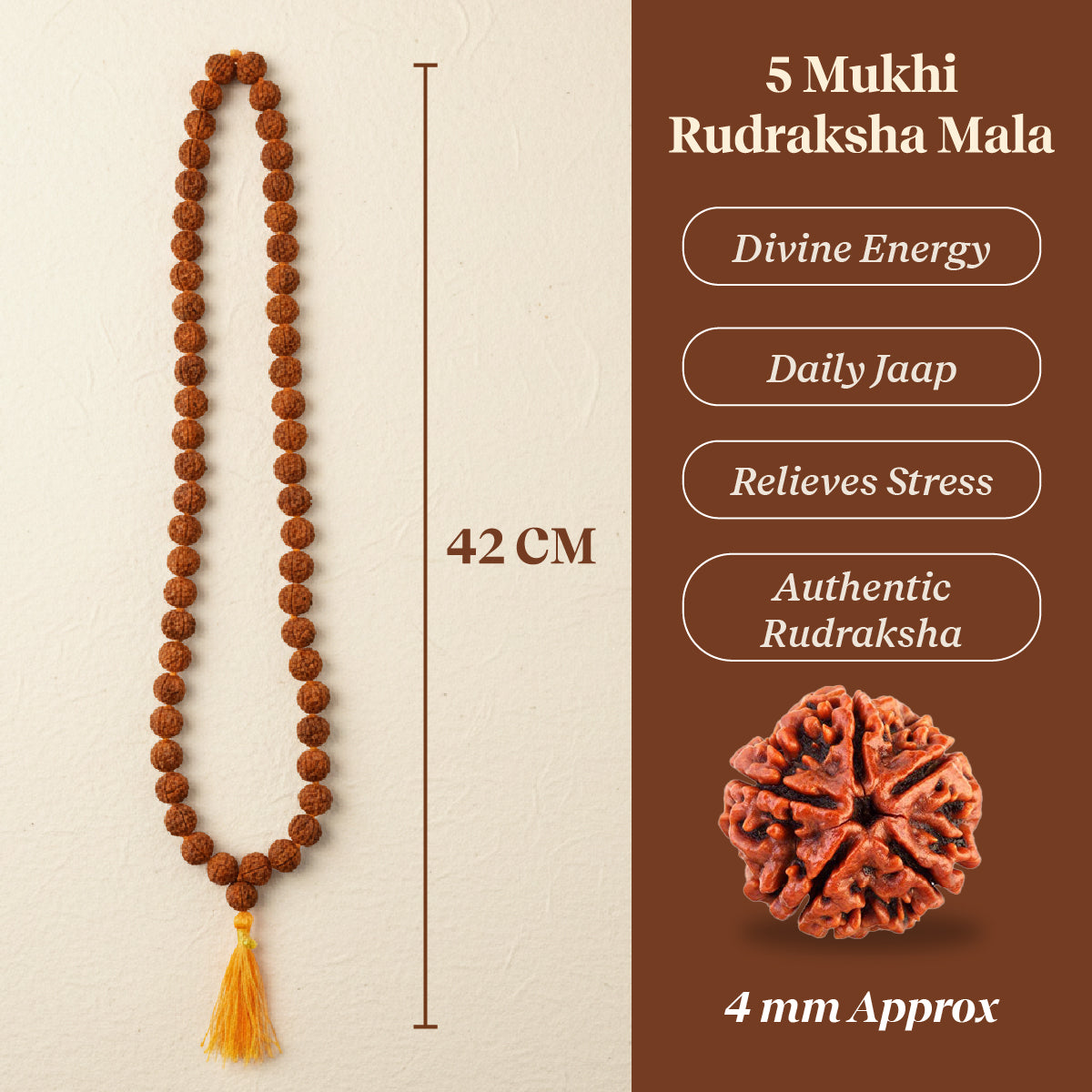Panchmukhi Rudraksha Mala (4MM)– For Deep Meditation & Spiritual Power