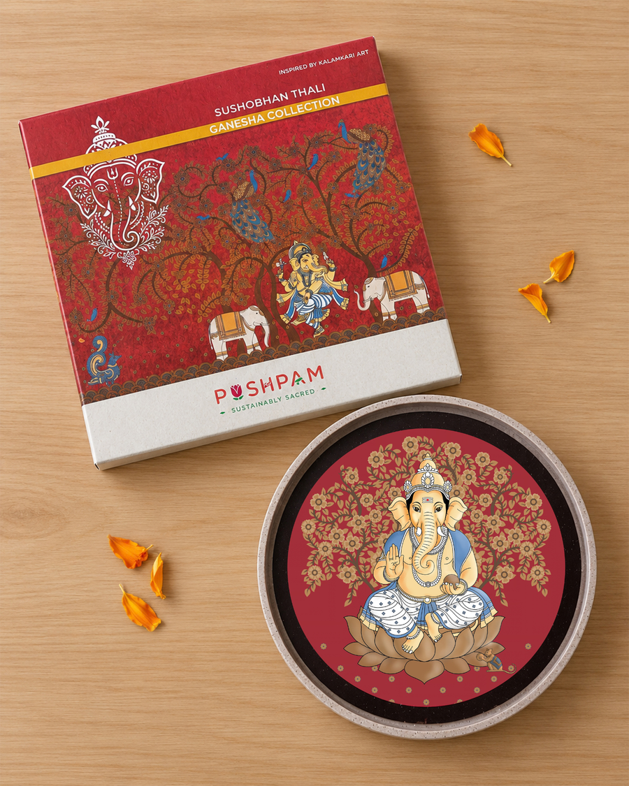 Pushpam Ganesha Blessing Decorative Wall Plate - handcrafted Pushpam product