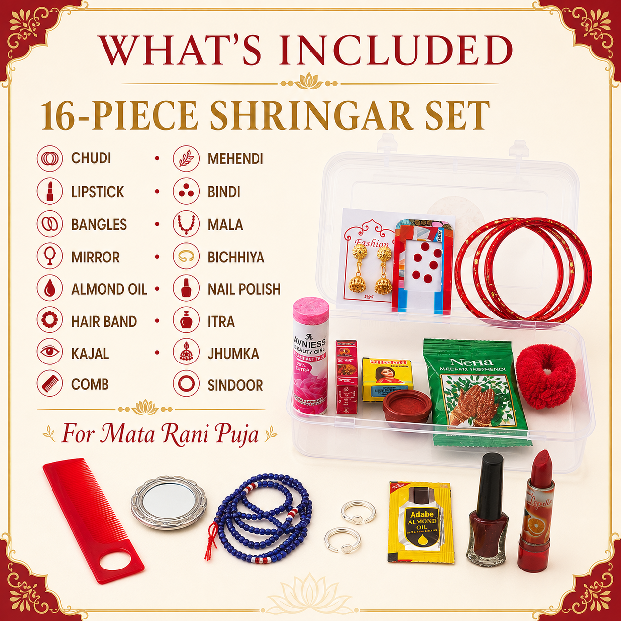 16 Shringar Kit contents for Mata Rani puja