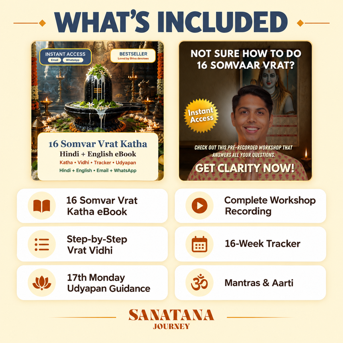 Complete 16 Somvar Learning Pack contents including eBook workshop tracker udyapan mantras and aarti