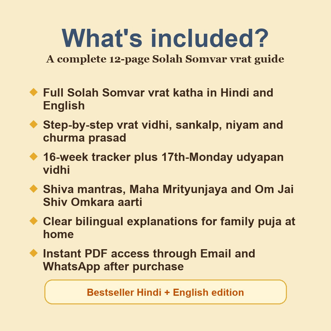 16 Somvar Vrat Katha Hindi and English eBook contents with katha vidhi tracker udyapan mantras and aarti