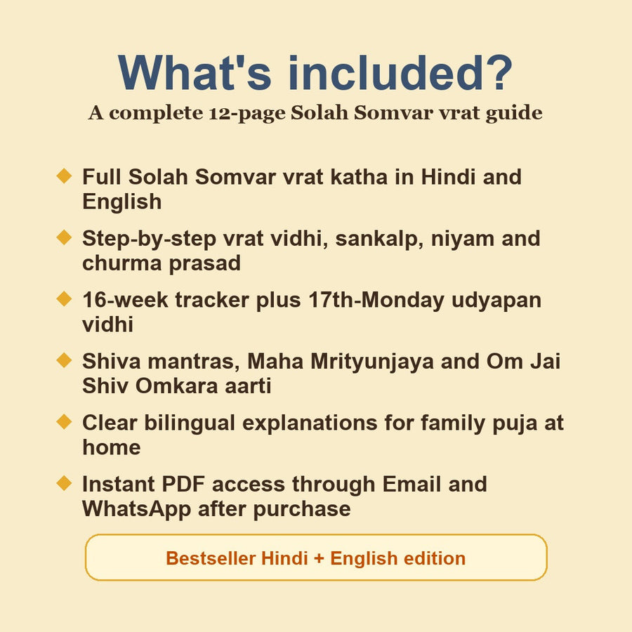 16 Somvar Vrat Katha Hindi and English eBook contents with katha vidhi tracker udyapan mantras and aarti