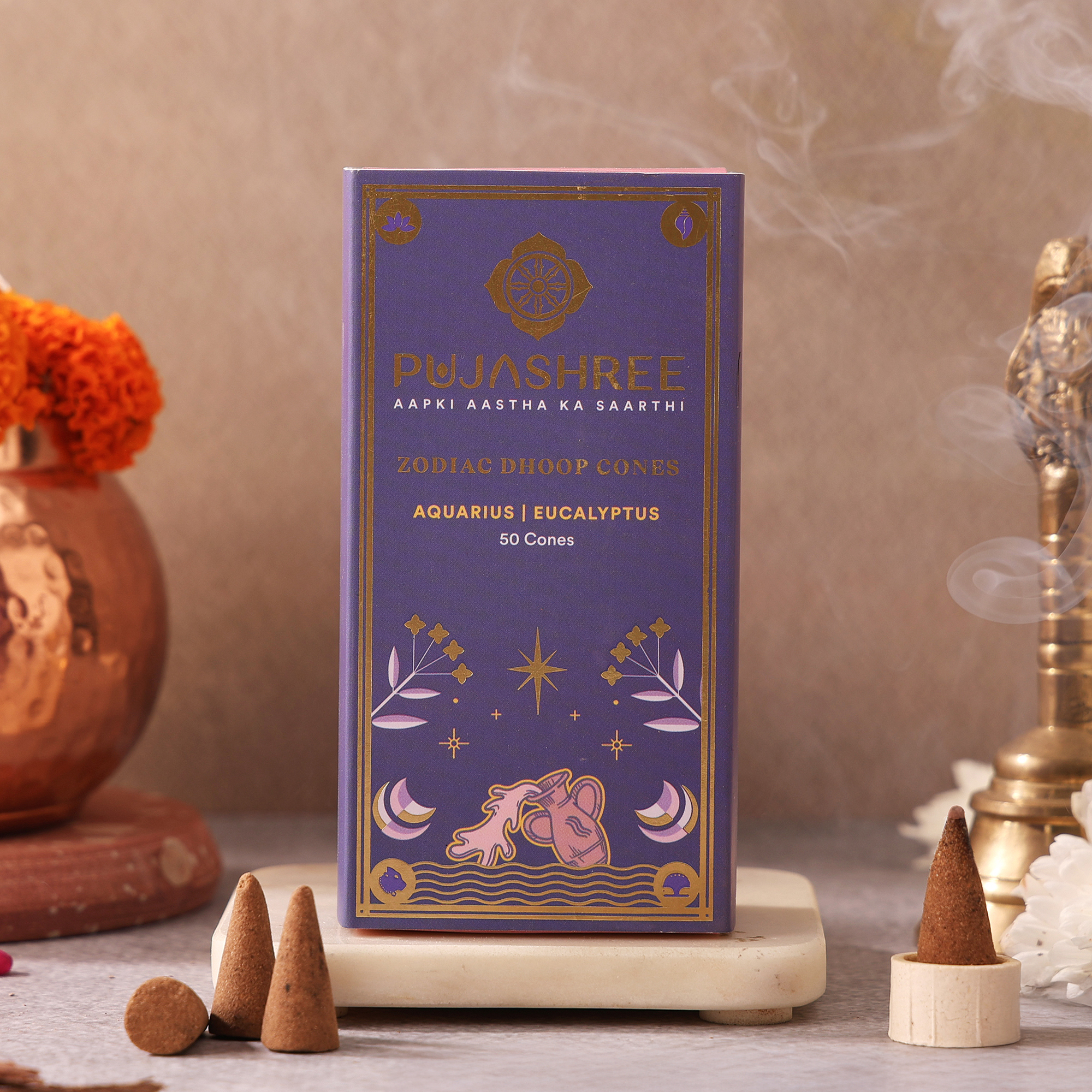Aquarius Zodiac Dhoop Cones 50 pcs - Eucalyptus