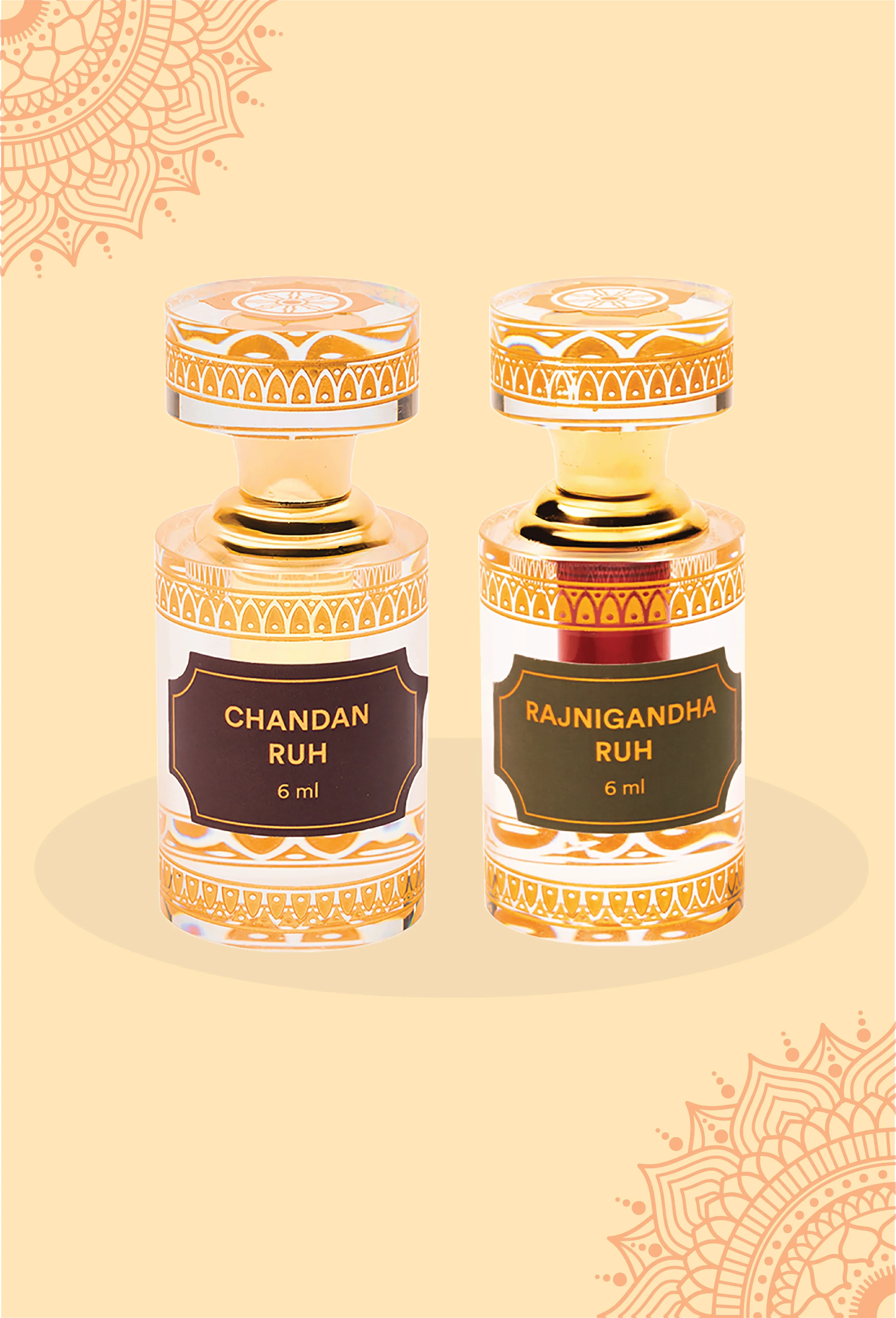 Divine Essence Combo – Rajnigandha & Chandan Ruh Itra – Luxury Fragrance by Pujashree | Sanatana Journey
