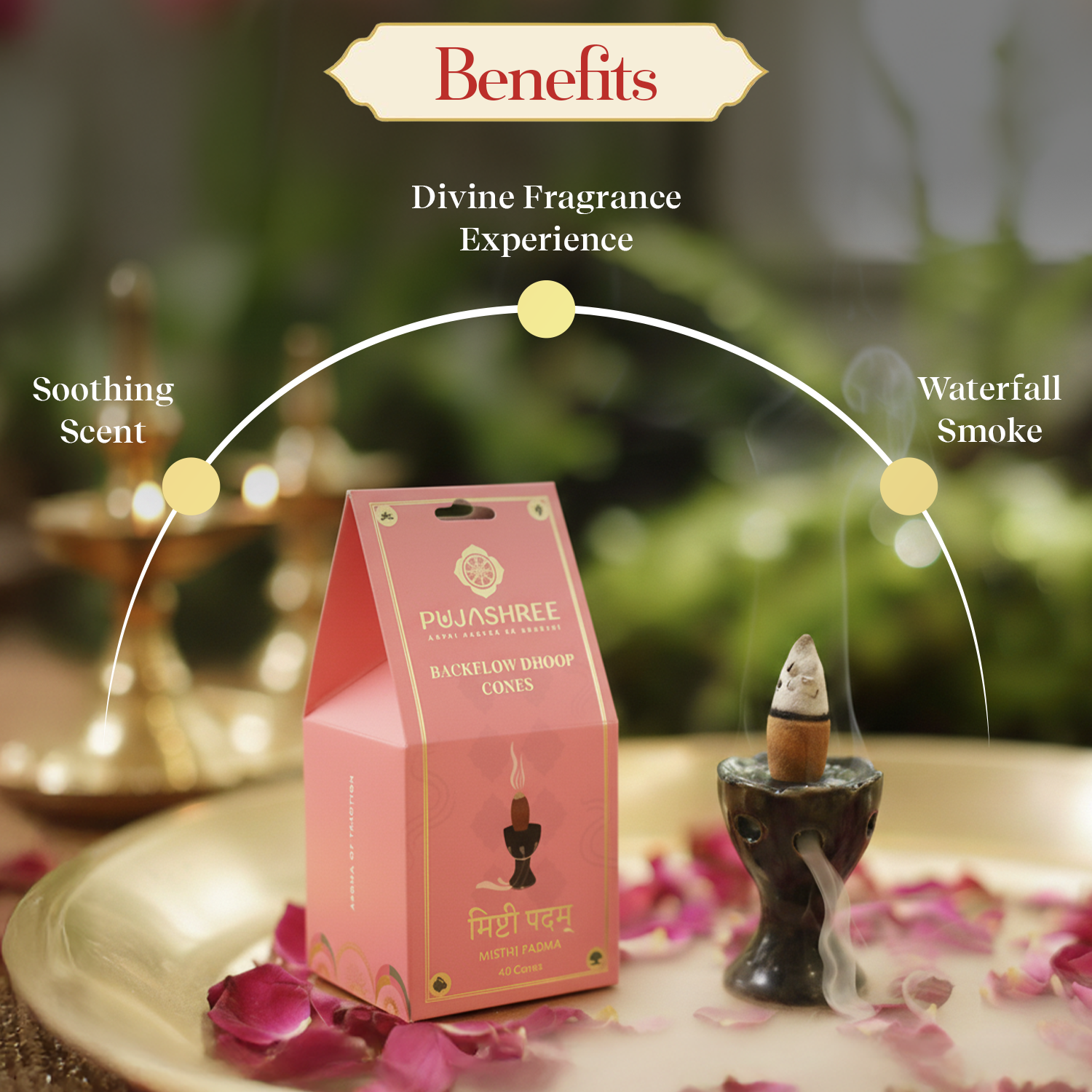 Mishti Padma Backflow Dhoop Cones (40 pcs) – Sweet Floral Aroma for Serenity by Pujashree | Sanatana Journey