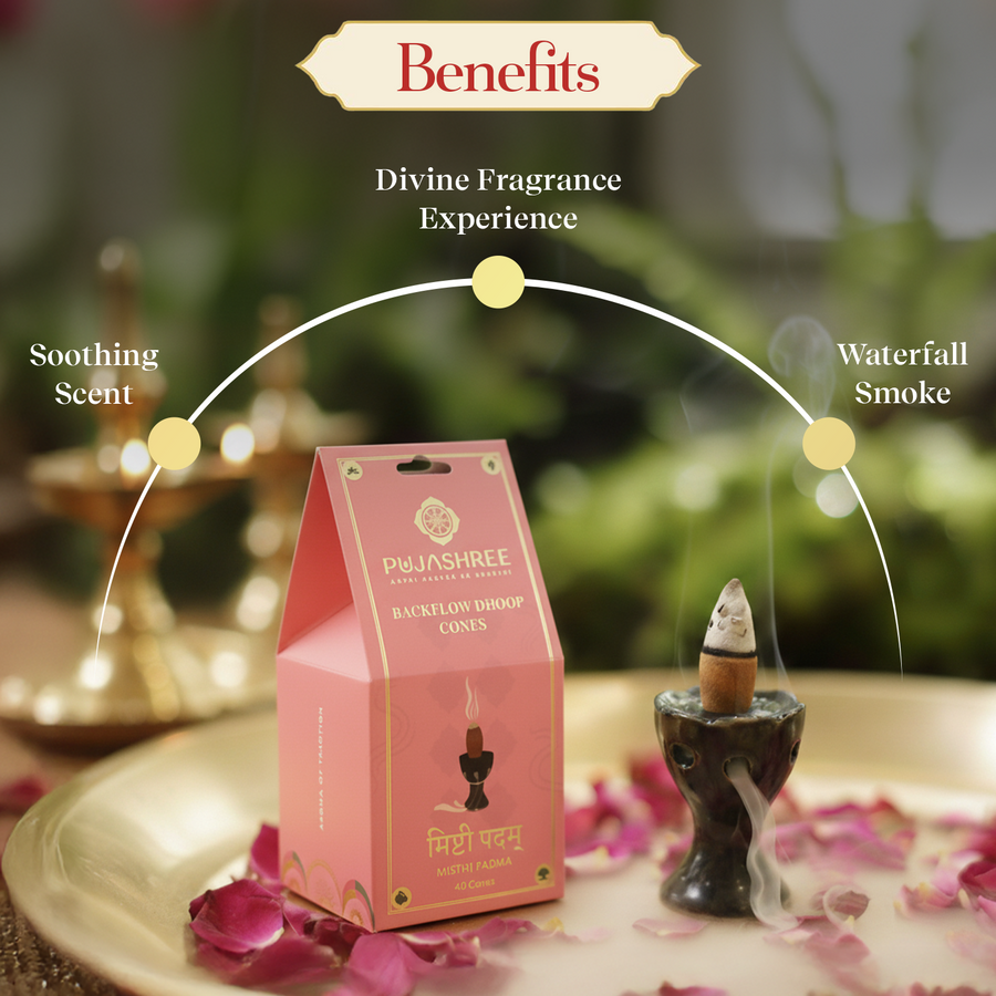 Mishti Padma Backflow Dhoop Cones (40 pcs) – Sweet Floral Aroma for Serenity by Pujashree | Sanatana Journey