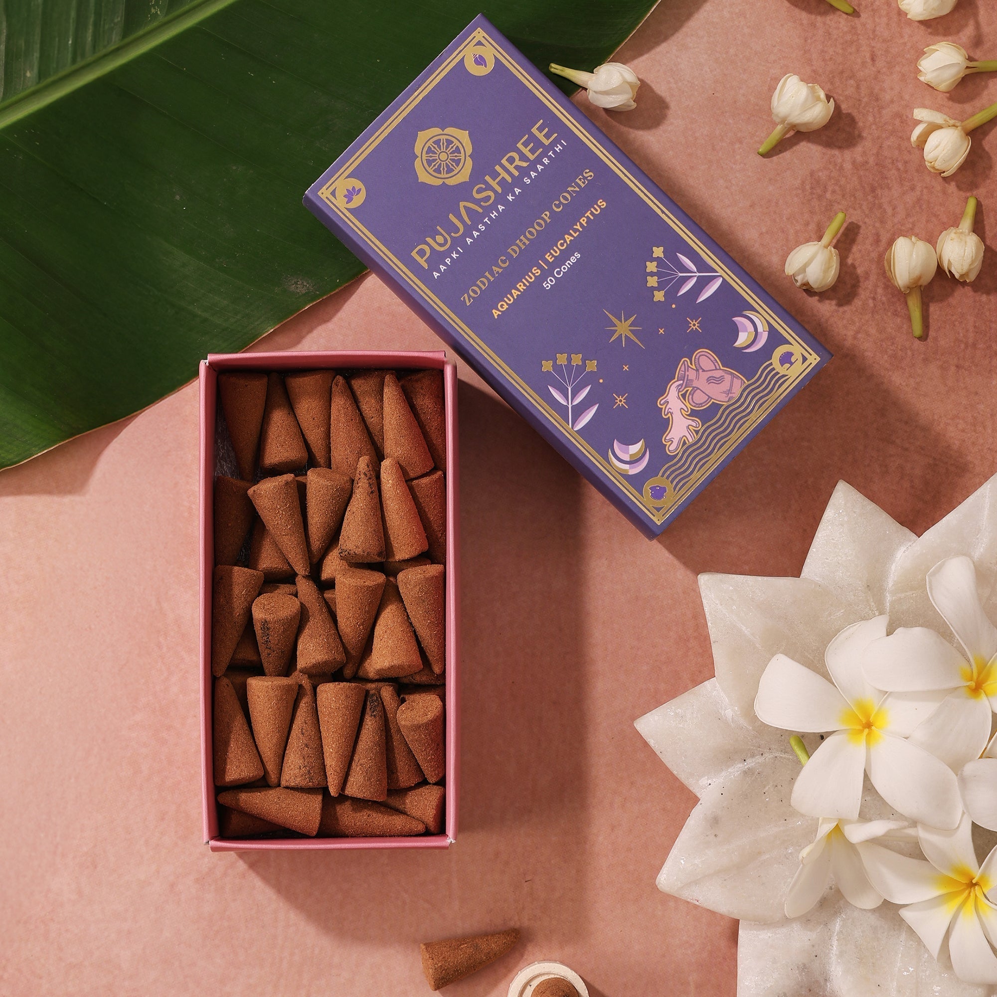 Aquarius Zodiac Dhoop Cones 50 pcs - Eucalyptus