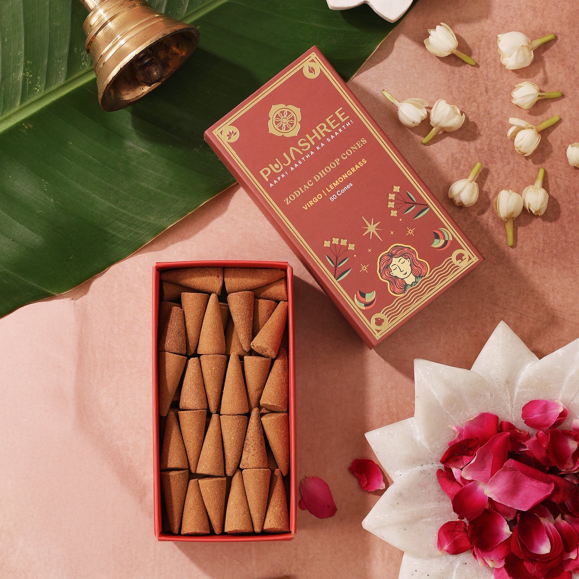Virgo Zodiac Dhoop Cones 50 pcs – Lemongrass by Pujashree | Sanatana Journey