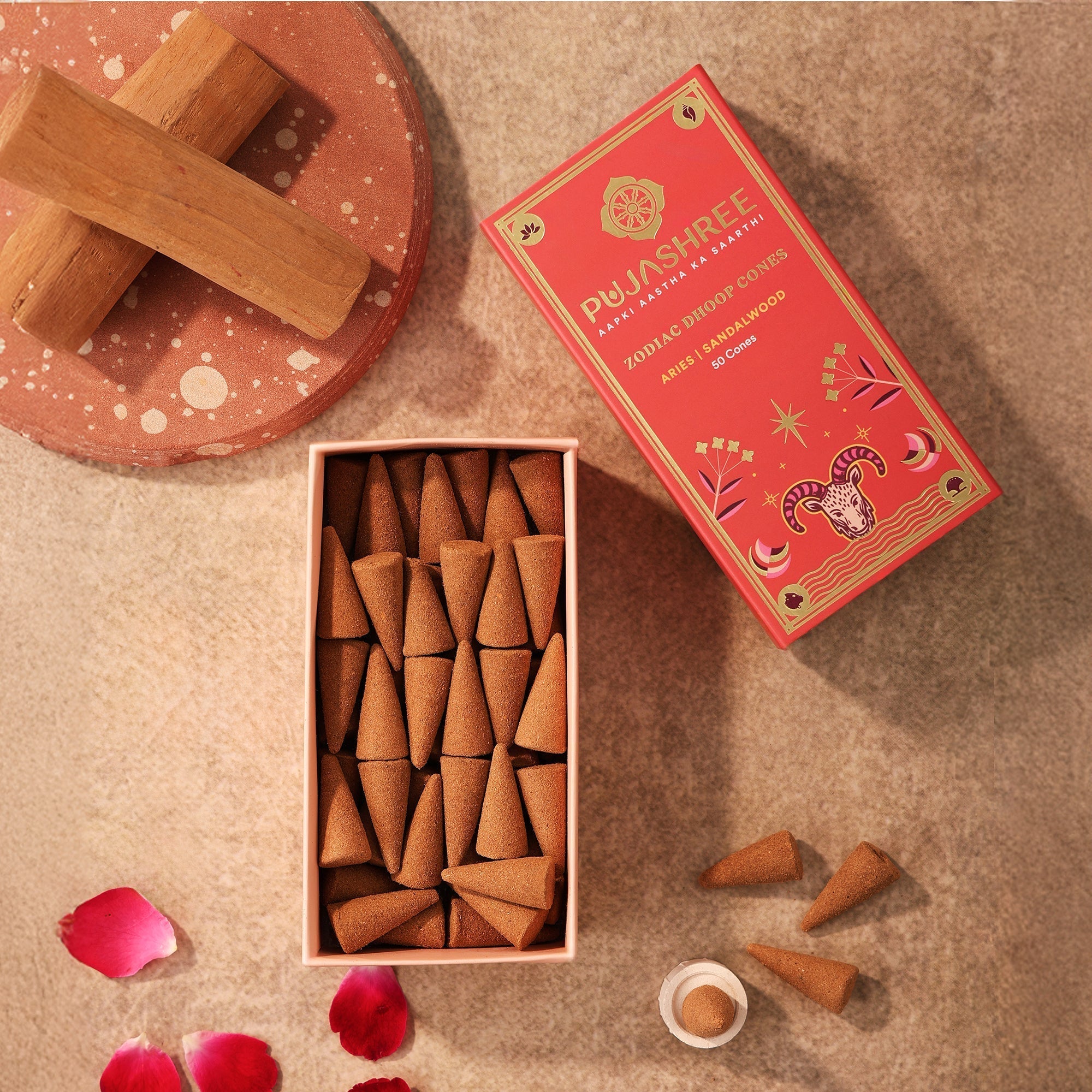 Aries Zodiac Dhoop Cones 50 pcs - Sandalwood