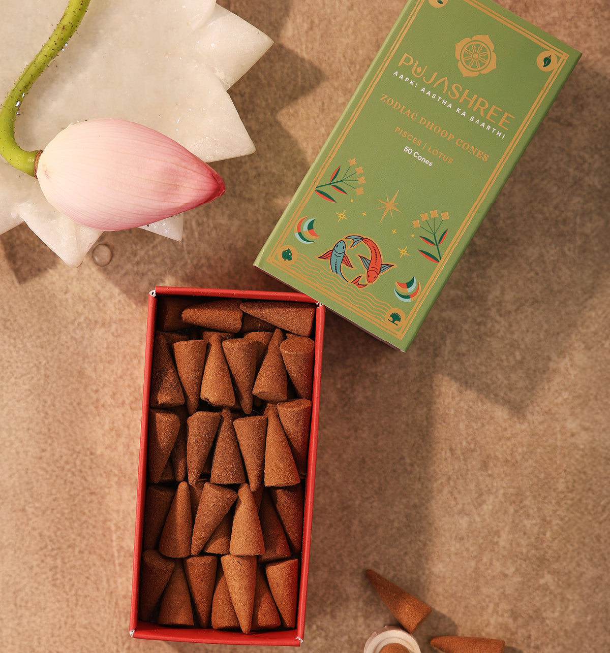 Pisces Zodiac Dhoop Cones 50 pcs - Lotus