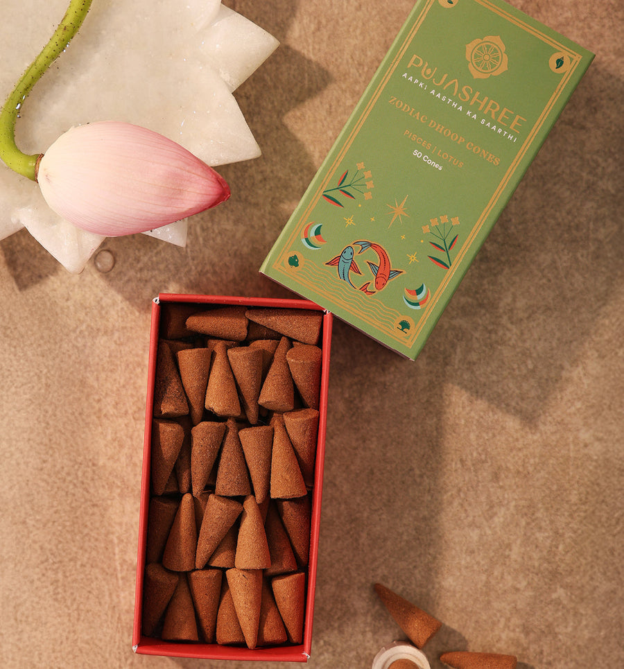 Pisces Zodiac Dhoop Cones 50 pcs – Lotus by Pujashree | Sanatana Journey