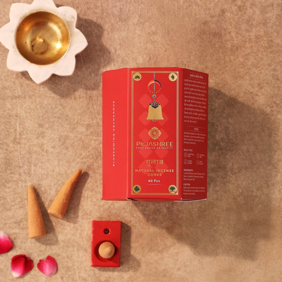 Natural Incense Cones – The Floral Rose Fragrance by Pujashree | Sanatana Journey