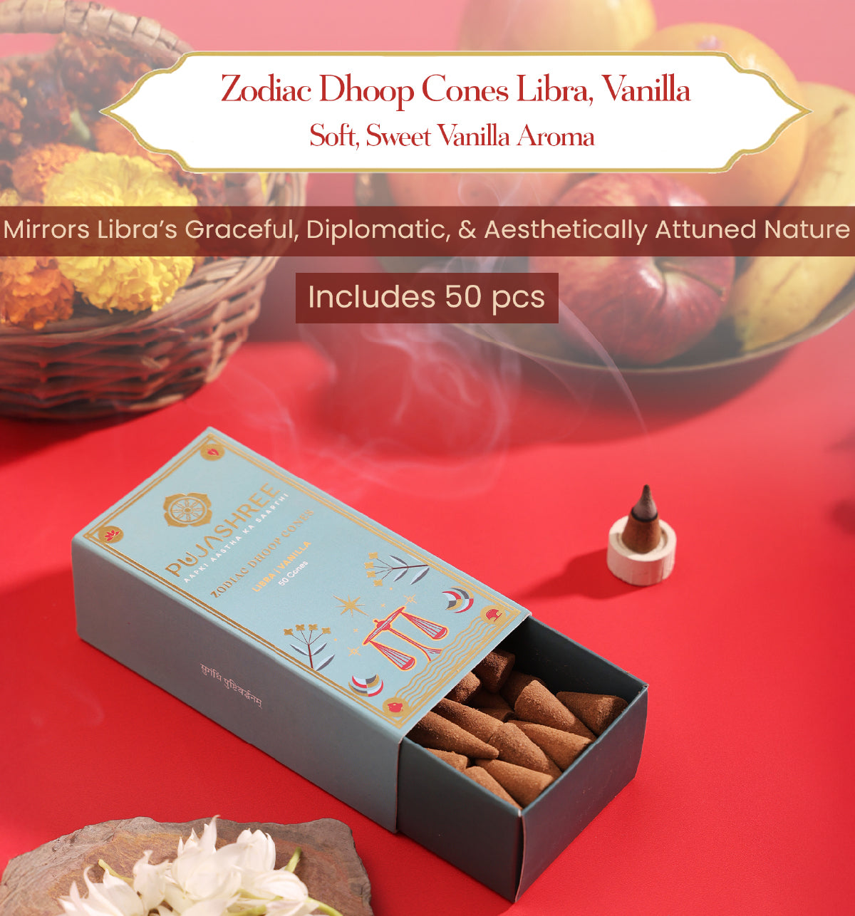 Libra Zodiac Dhoop Cones 50 pcs – Vanilla by Pujashree | Sanatana Journey