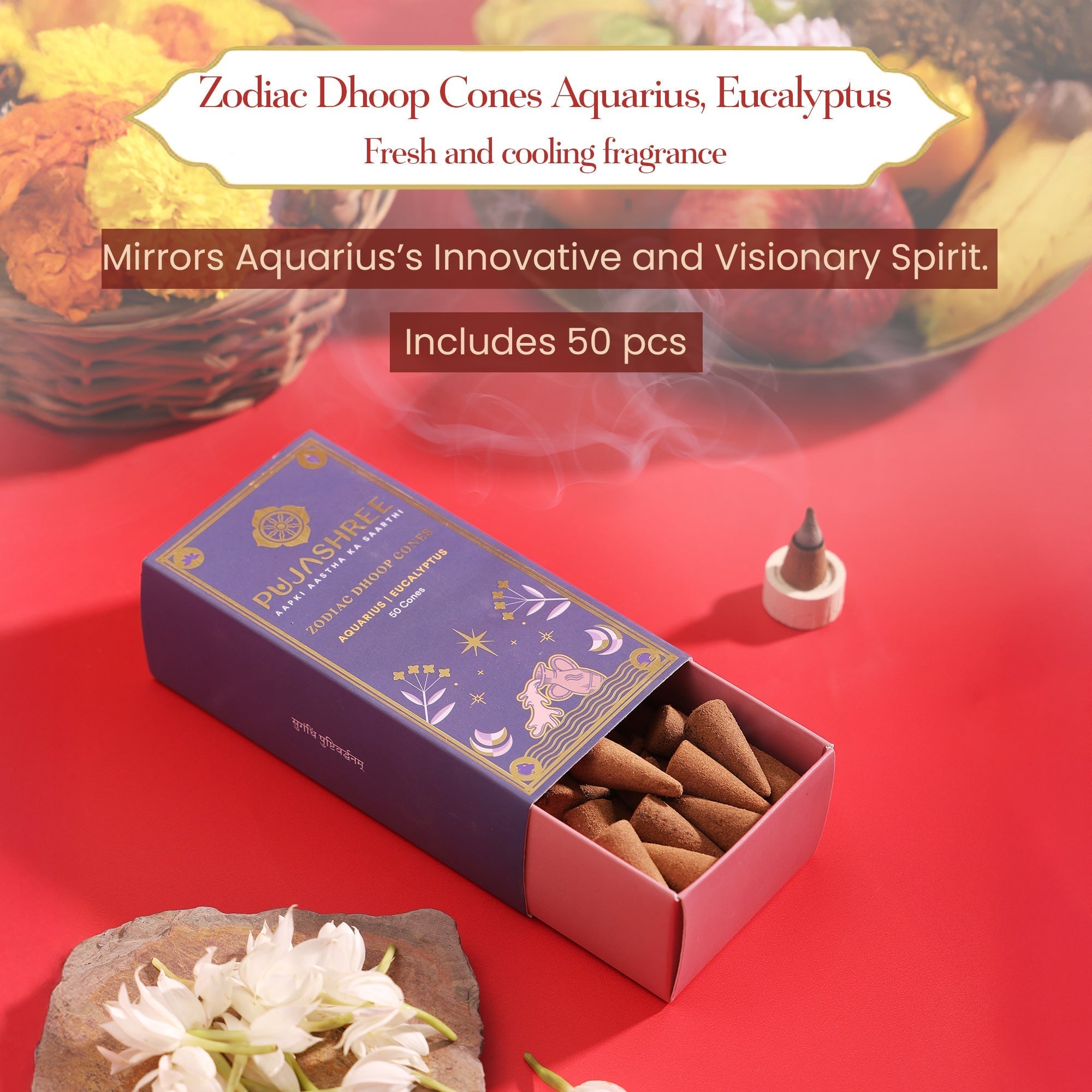Aquarius Zodiac Dhoop Cones 50 pcs - Eucalyptus