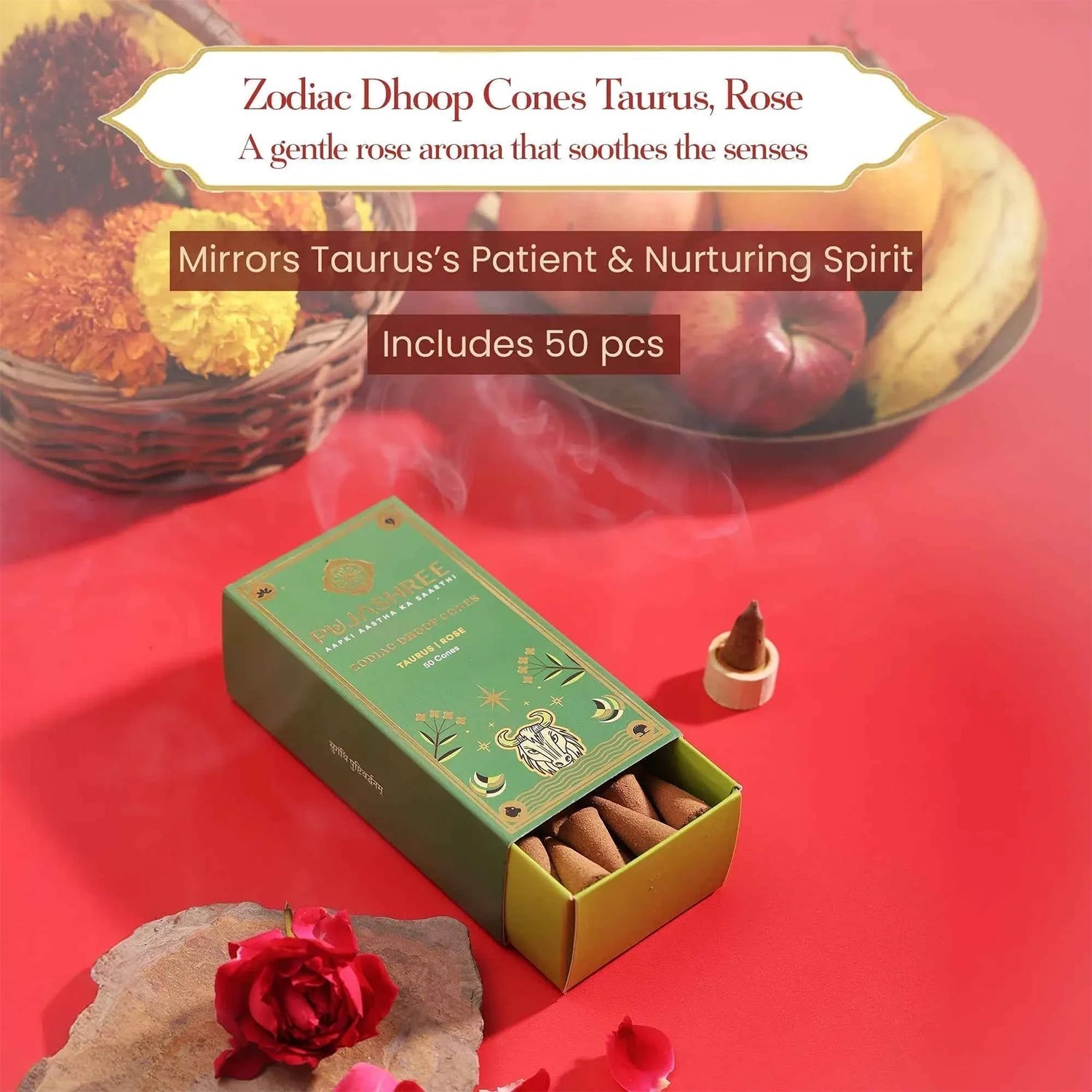 Taurus Zodiac Dhoop Cones 50 pcs - Rose
